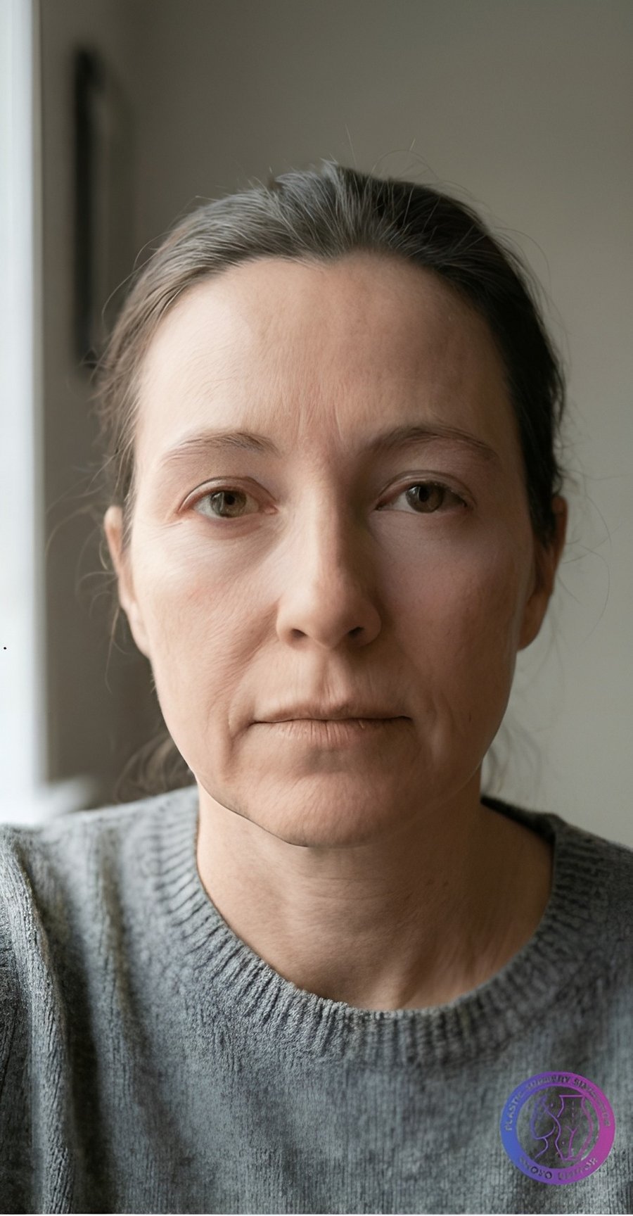 After: Before and after AI preview of under-eye bag reduction made in Pody, showing fewer bags and lighter dark circles